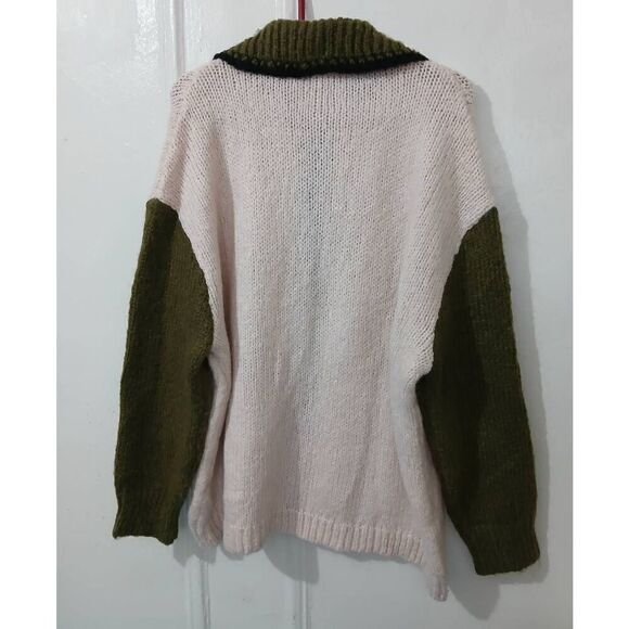 Zara womens xl beige olive green full zip wool sweater Slouchy Cottagecore - Picture 5 of 9